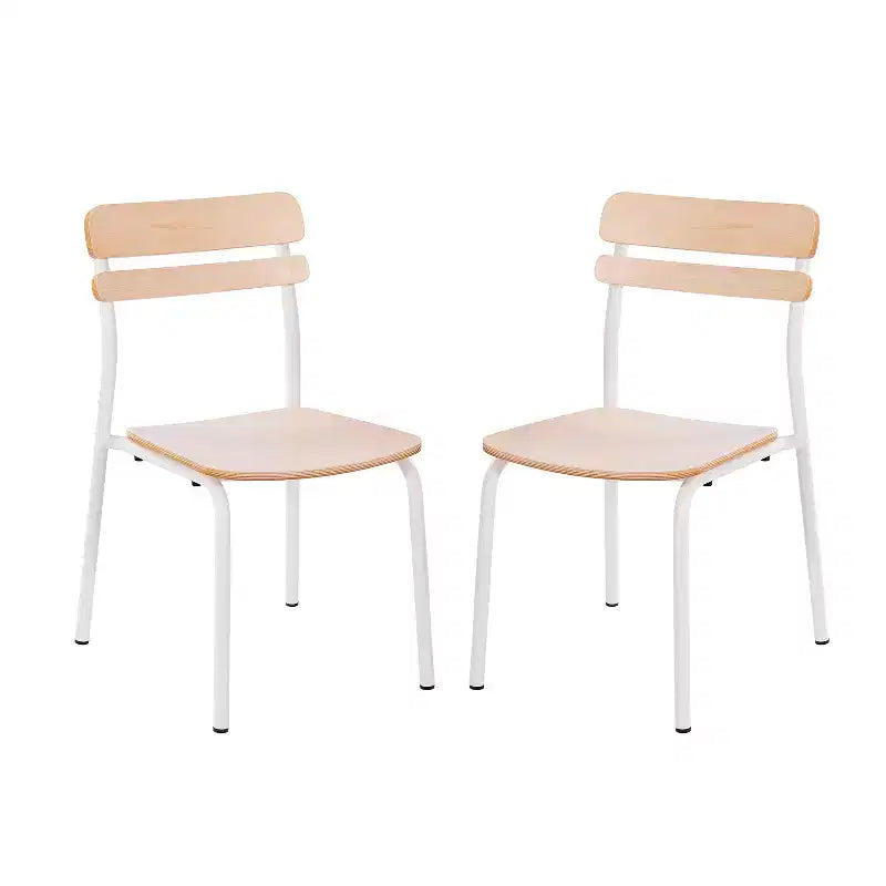 Emma and Oliver Set of 2 Dining Chairs with Metal Frames and Solid Wood Seats and Backs with Antique Finishes