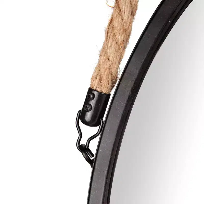 Danya B Miroir mural rond décoratif en métal noir avec corde de suspension, 50 cm
