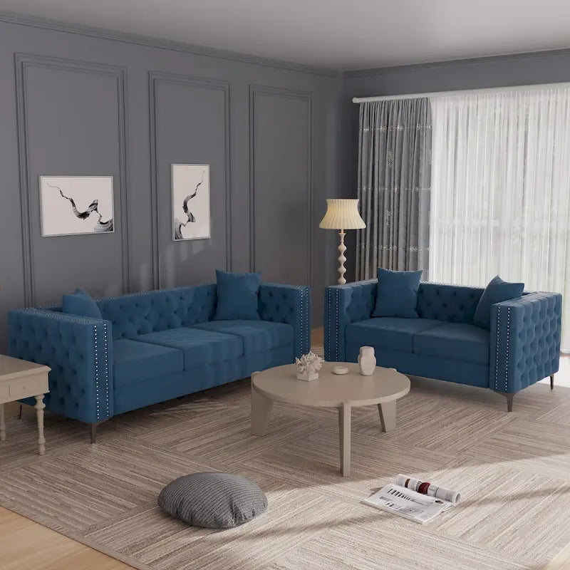 Causeuse et canapé modernes en velours hollandais beige, pieds en fer