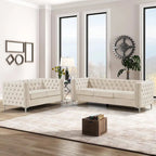 Causeuse et canapé modernes en velours hollandais beige, pieds en fer