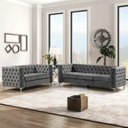 Causeuse et canapé modernes en velours hollandais beige, pieds en fer