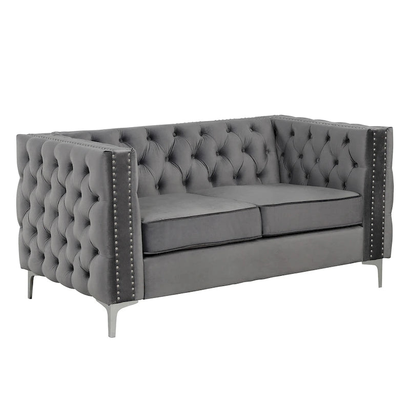 Causeuse et canapé modernes en velours hollandais beige, pieds en fer
