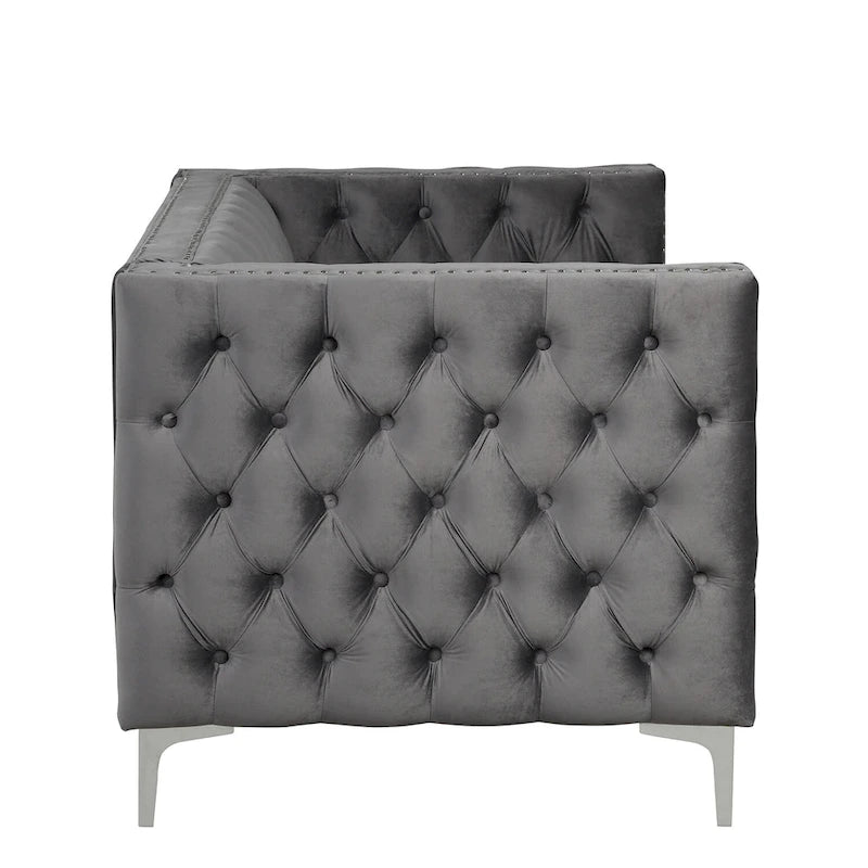 Causeuse et canapé modernes en velours hollandais beige, pieds en fer