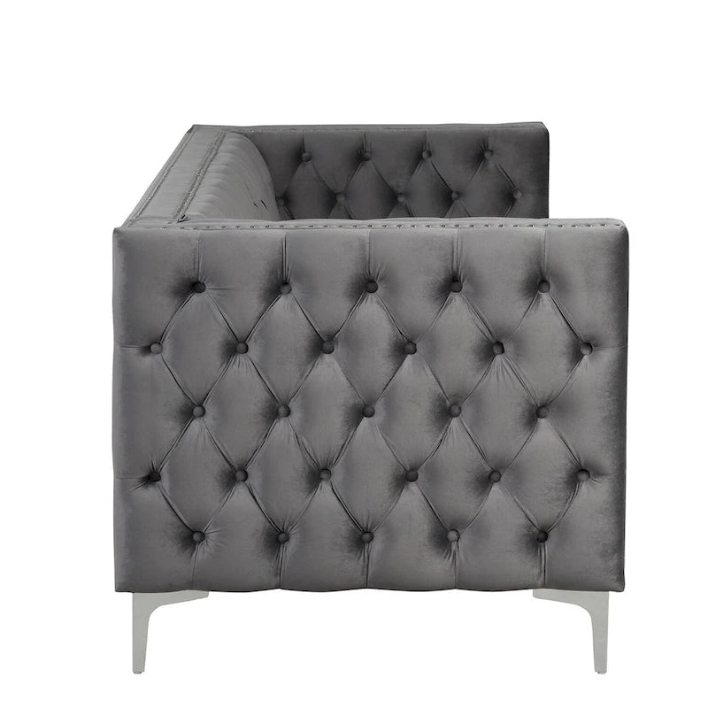 Causeuse et canapé modernes en velours hollandais beige, pieds en fer