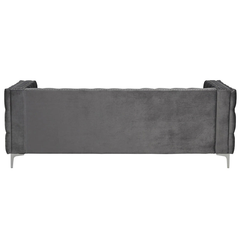 Causeuse et canapé modernes en velours hollandais beige, pieds en fer
