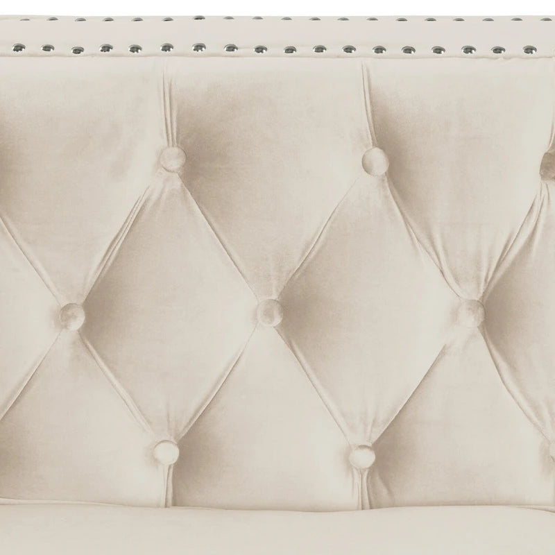 Causeuse et canapé modernes en velours hollandais beige, pieds en fer