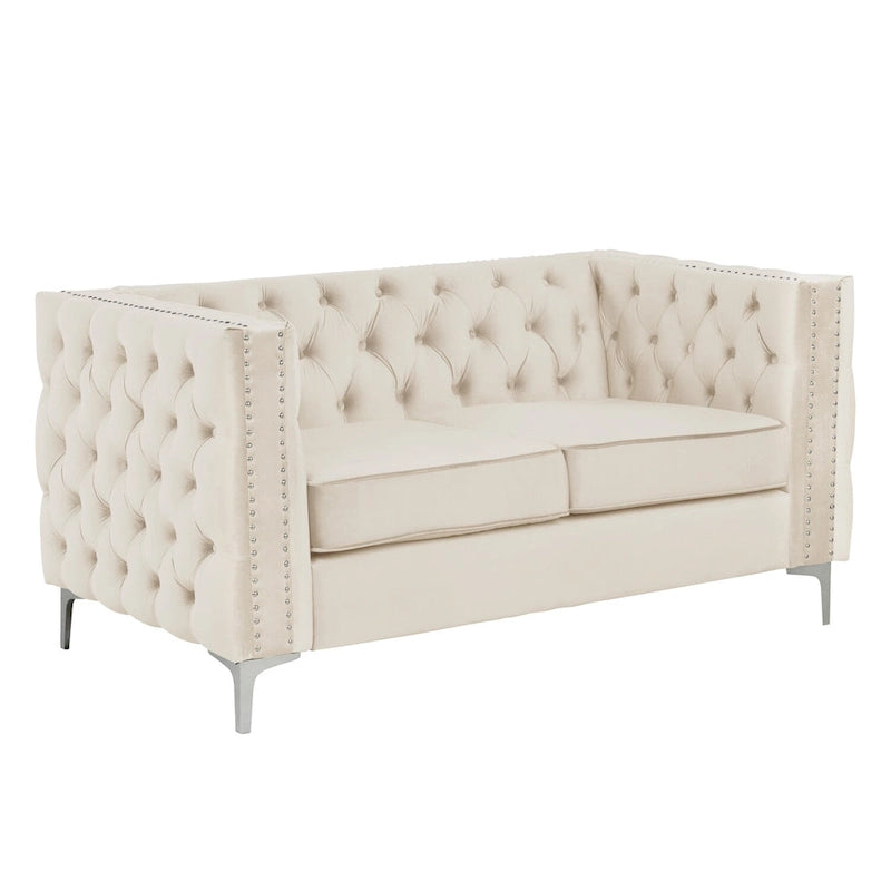 Causeuse et canapé modernes en velours hollandais beige, pieds en fer