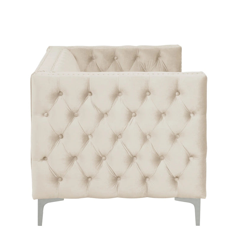 Causeuse et canapé modernes en velours hollandais beige, pieds en fer