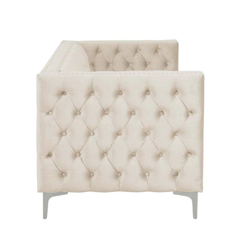 Causeuse et canapé modernes en velours hollandais beige, pieds en fer
