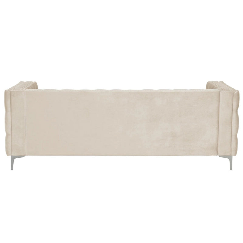 Causeuse et canapé modernes en velours hollandais beige, pieds en fer