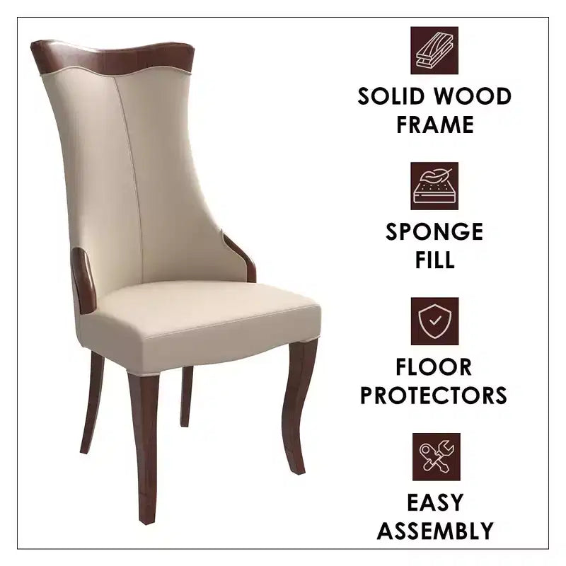 LeisureMod Urbane Collection Chaise de salle à manger à dossier haut – Assise en cuir ou velours et cadre en bois d'hévéa, cuisine moderne, salle à manger