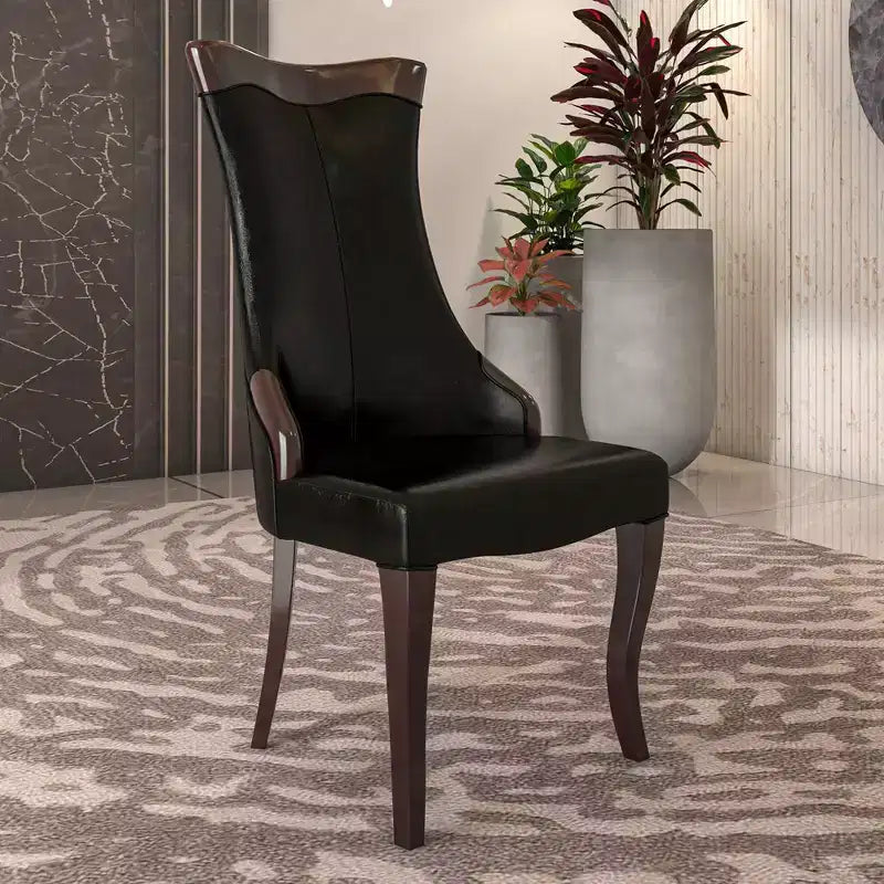LeisureMod Urbane Collection Chaise de salle à manger à dossier haut – Assise en cuir ou velours et cadre en bois d'hévéa, cuisine moderne, salle à manger