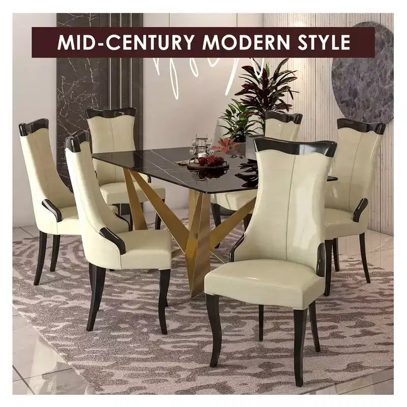 LeisureMod Urbane Collection Chaise de salle à manger à dossier haut – Assise en cuir ou velours et cadre en bois d'hévéa, cuisine moderne, salle à manger
