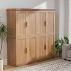 Dovelina Wood Grain Decorative Bookshelf with Doors and Adjustable Partitions