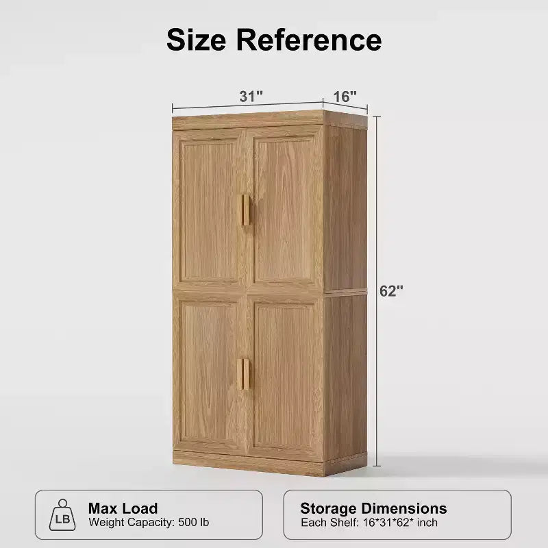 Étagère décorative Dovelina en grain de bois avec portes et cloisons réglables