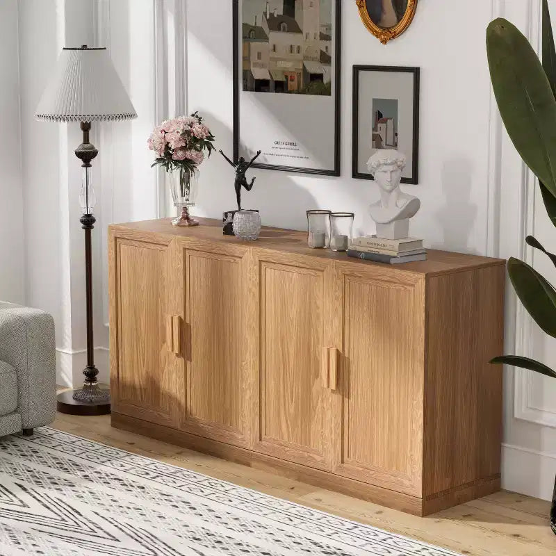 Étagère décorative Dovelina en grain de bois avec portes et cloisons réglables