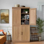 Étagère décorative Dovelina en grain de bois avec portes et cloisons réglables