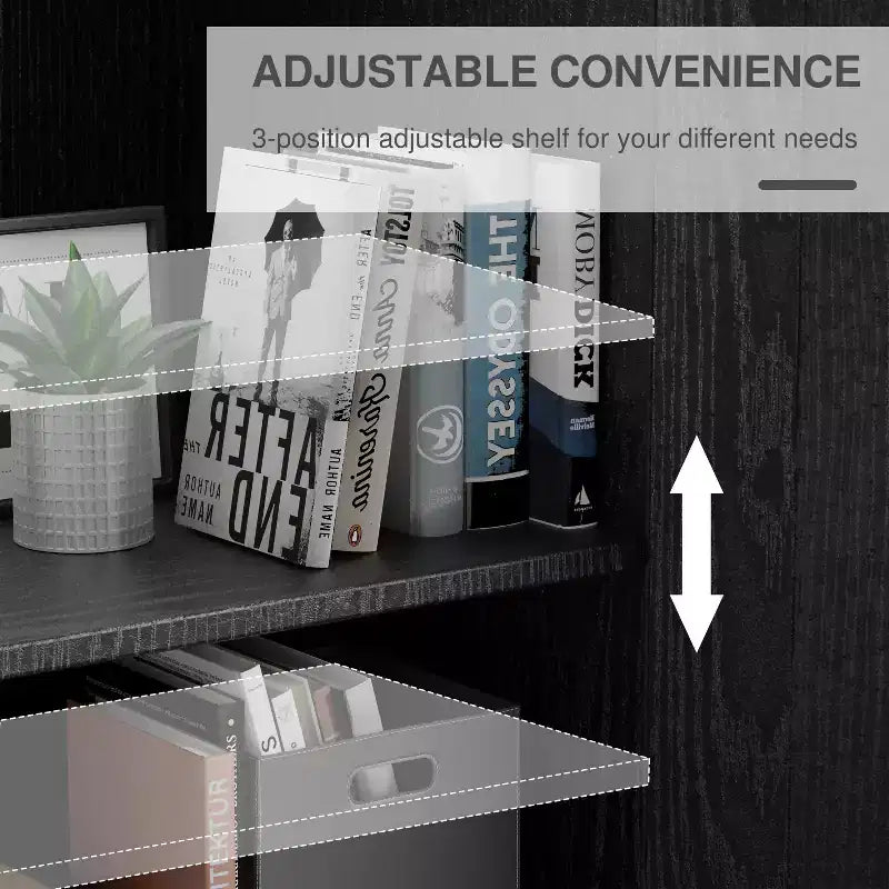 Étagère décorative Dovelina en grain de bois avec portes et cloisons réglables