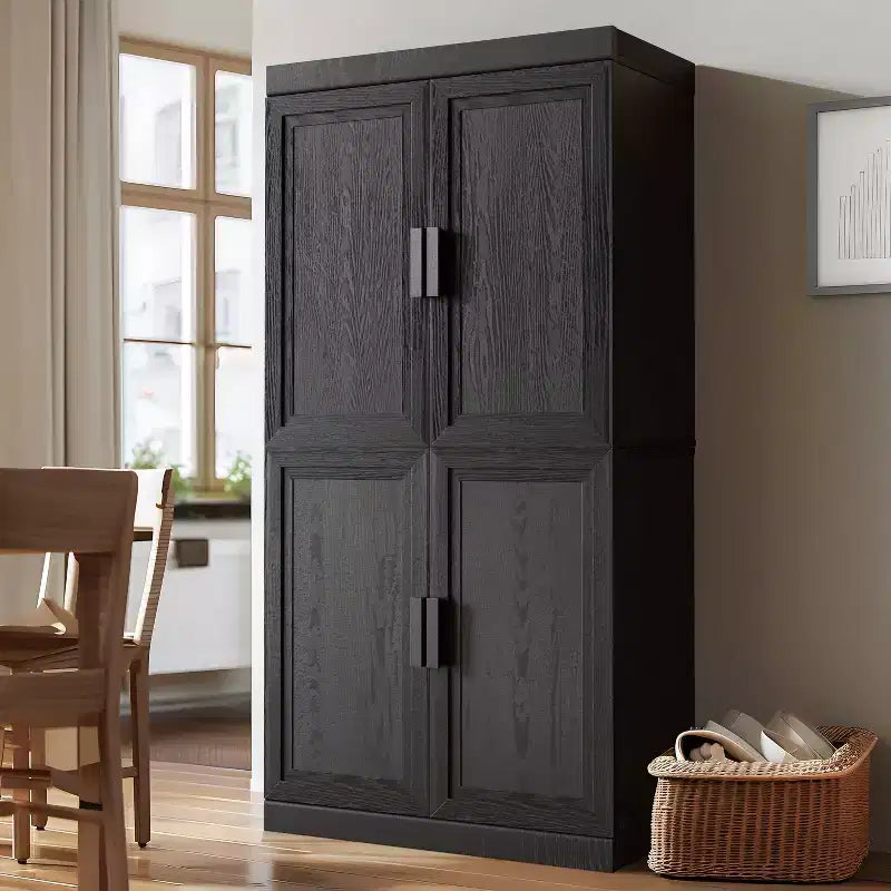 Étagère décorative Dovelina en grain de bois avec portes et cloisons réglables