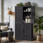 Étagère décorative Dovelina en grain de bois avec portes et cloisons réglables