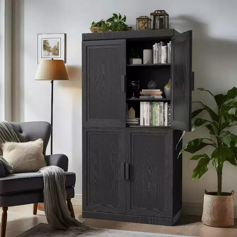 Étagère décorative Dovelina en grain de bois avec portes et cloisons réglables