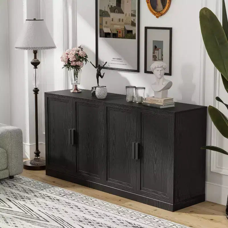 Étagère décorative Dovelina en grain de bois avec portes et cloisons réglables