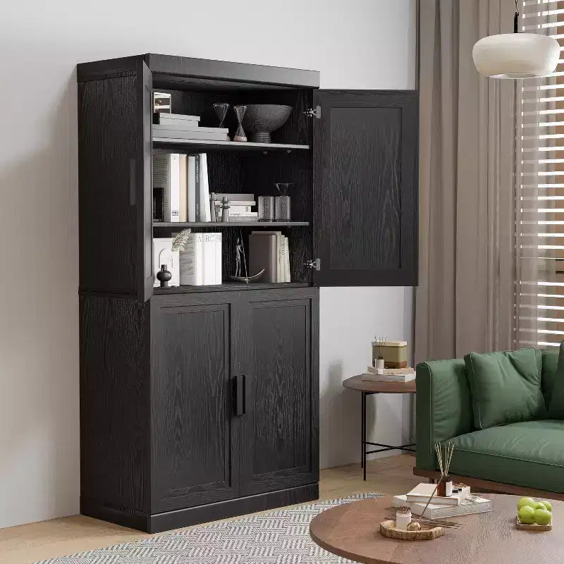 Étagère décorative Dovelina en grain de bois avec portes et cloisons réglables