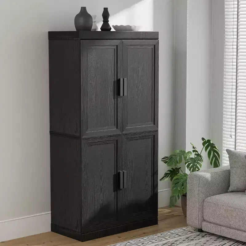 Étagère décorative Dovelina en grain de bois avec portes et cloisons réglables
