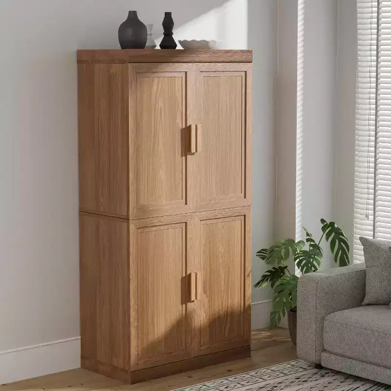 Étagère décorative Dovelina en grain de bois avec portes et cloisons réglables