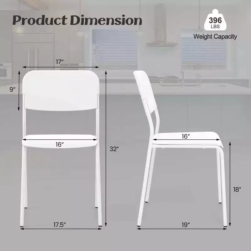 Costway Lot de 4 Chaises de Salle à Manger Modernes avec Dossier Incliné et Pieds en Métal Robustes en Plastique Noir/Blanc