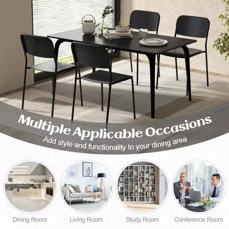 Costway Lot de 4 Chaises de Salle à Manger Modernes avec Dossier Incliné et Pieds en Métal Robustes en Plastique Noir/Blanc