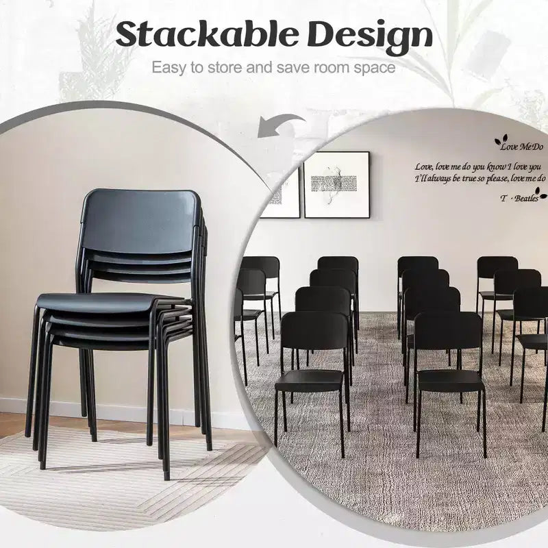 Costway Lot de 4 Chaises de Salle à Manger Modernes avec Dossier Incliné et Pieds en Métal Robustes en Plastique Noir/Blanc