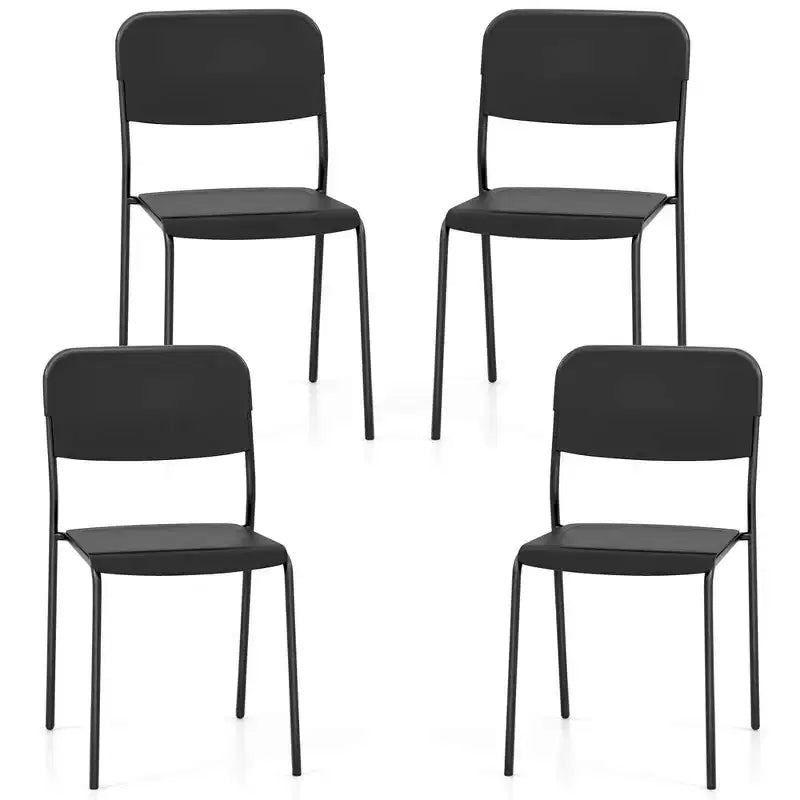 Costway Modern Dining Chairs Set of 4 with Tilted Backrest & Sturdy Metal Legs Plastic Black/White