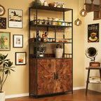 Garvee Étagère de Boulanger Industrielle avec Armoire 31,49W*11,8D*70,8 H Casier à Vin Marron