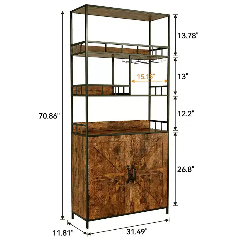 Garvee Étagère de Boulanger Industrielle avec Armoire 31,49W*11,8D*70,8 H Casier à Vin Marron