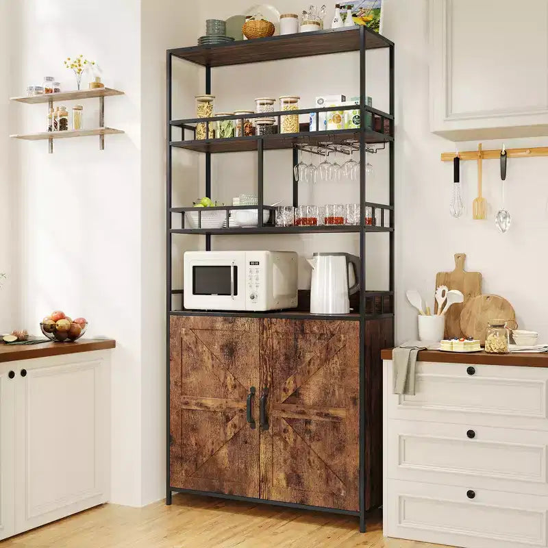 Garvee Étagère de Boulanger Industrielle avec Armoire 31,49W*11,8D*70,8 H Casier à Vin Marron