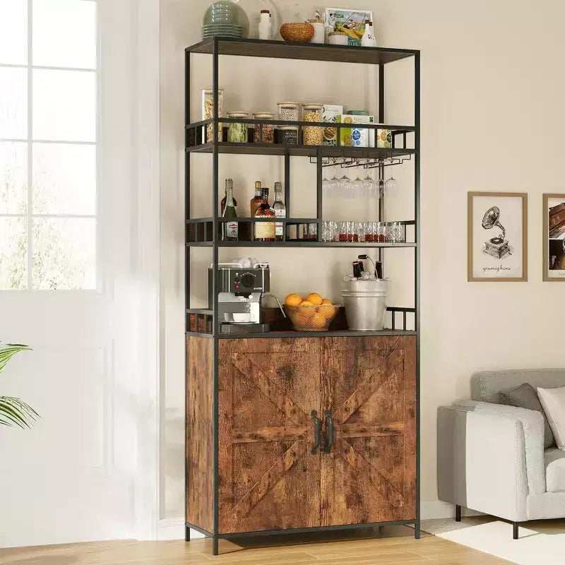 Garvee Étagère de Boulanger Industrielle avec Armoire 31,49W*11,8D*70,8 H Casier à Vin Marron