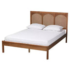 Lit plate-forme queen size Baxton Studio Blossom classique et traditionnel en bois de noyer cendré et rotin
