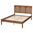 Lit plate-forme queen size Baxton Studio Blossom classique et traditionnel en bois de noyer cendré et rotin