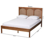 Lit plate-forme queen size Baxton Studio Blossom classique et traditionnel en bois de noyer cendré et rotin