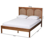 Lit plate-forme queen size Baxton Studio Blossom classique et traditionnel en bois de noyer cendré et rotin