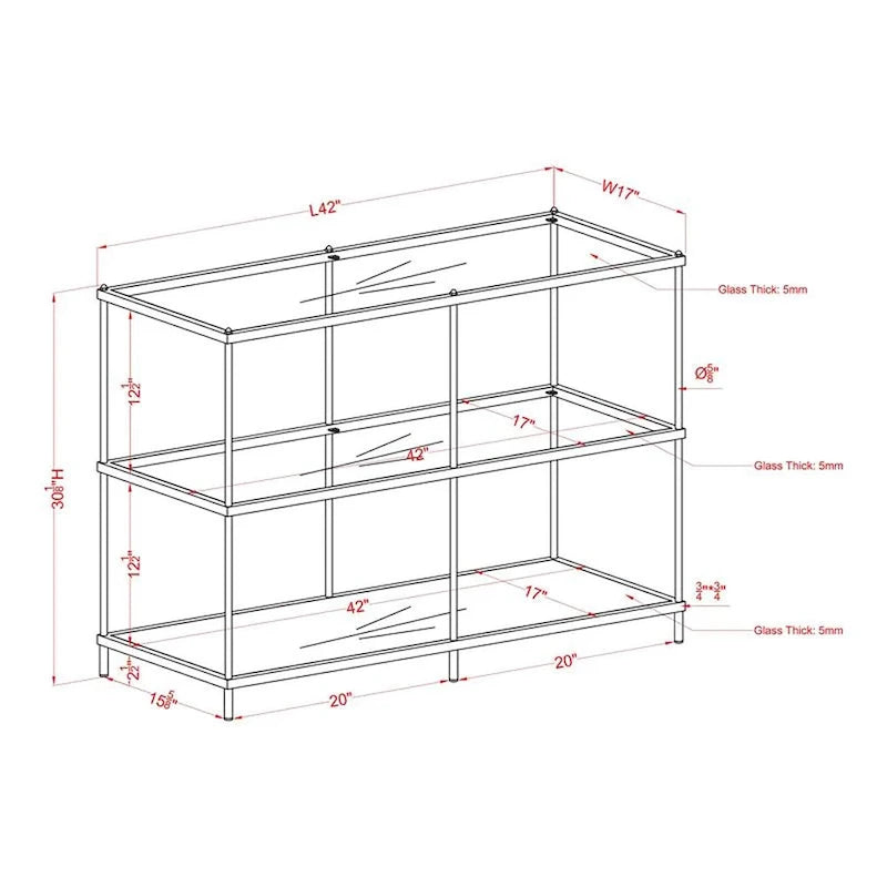 Table de canapé contemporaine en verre à 2 étagères de 42 pouces