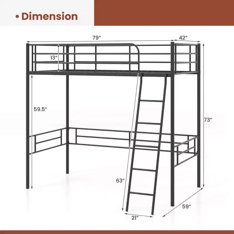 Cadre de lit mezzanine simple en métal Costway avec échelle et barrières de sécurité