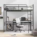 Cadre de lit mezzanine simple en métal Costway avec échelle et barrières de sécurité