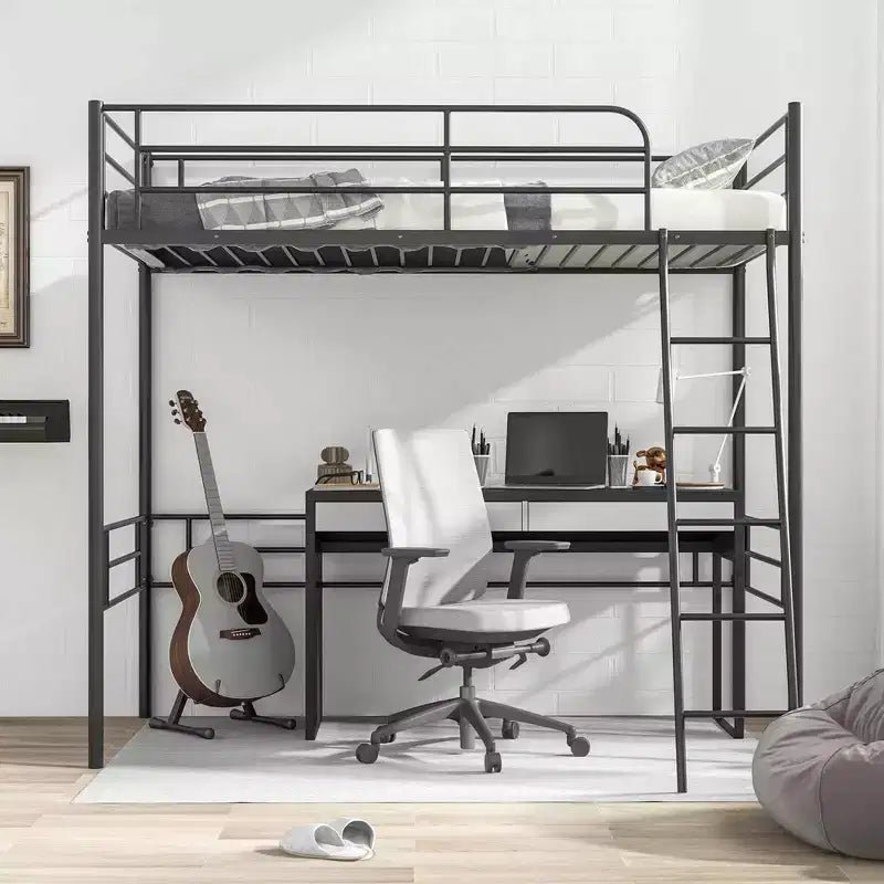 Cadre de lit mezzanine simple en métal Costway avec échelle et barrières de sécurité