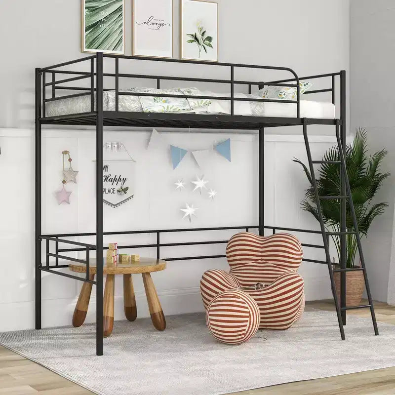 Cadre de lit mezzanine simple en métal Costway avec échelle et barrières de sécurité