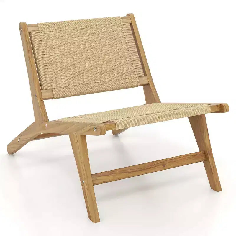 Costway Lot de 1/2 chaises en teck avec assise et dossier en corde tressée style milieu de siècle moderne