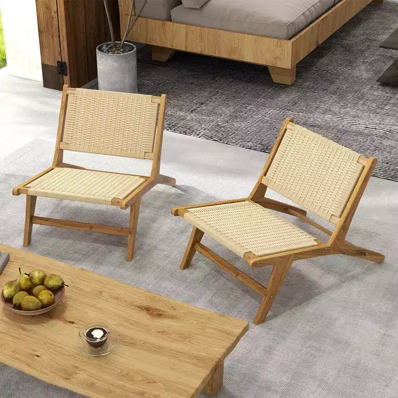 Costway Lot de 1/2 chaises en teck avec assise et dossier en corde tressée style milieu de siècle moderne