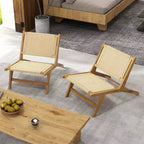 Costway Lot de 1/2 chaises en teck avec assise et dossier en corde tressée style milieu de siècle moderne