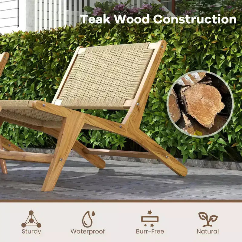 Costway Lot de 1/2 chaises en teck avec assise et dossier en corde tressée style milieu de siècle moderne